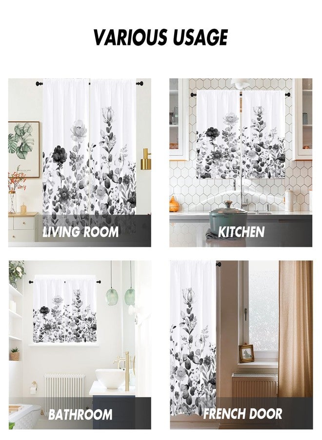 Kikiry Black Grey Floral Curtains 42" W x 63" L Floral Gray White Watercolor Wild Flowers Vintage Plant Herbs Botanical Nature Living Room Bedroom Window Drapes Treatment Fabric 1 Pair - Image 3